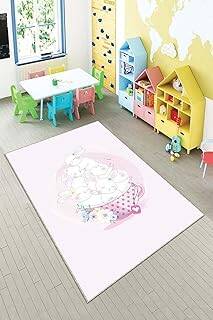 Pelangi Pudra Tavşan Desenli Yıkanabilir Kaymaz Taban Leke Tutmaz Bebek Ve Çocuk Odası Halısı, Pudra 80 x 500, 90135707780500 - 1