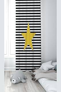 Pelangi Sarı Yıldız Desenli Dijital Baskı Yıkanabilir Bebek Çocuk Odası Fon Perdesi, siyah-sarı 140 x 240