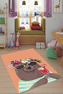 Pelangi Sevimli Ayı Desenli Halı Dijital Baskı Yıkanabilir Kaymaz Taban Leke Tutmaz Çocuk Odası Halısı, Yavruağzı-Kahve 120 x 180