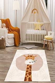 Pelangi Sevimli Zürafa Desen İskandinav Stil Yıkanabilir Kaymaz Taban Leke Tutmaz Çocuk Odası Halısık, Kahve-Pudra-Bej 80 x 600, 7642030806001 - 1