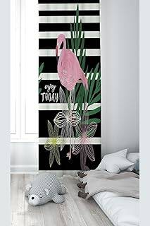 Pelangi Siyah Beyaz Filamingo Desenli Dijital Baskı Yıkanabilir Bebek Çocuk Odası Fon Perdesi, pembe-siyah 140 x 200
