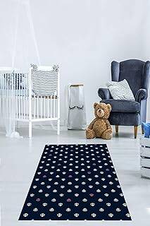 Pelangi Siyah Denizci Çapa Desenli Dijital Baskı Yıkanabilir Kaymaz Taban Çocuk Odası Halısı, Siyah 60 x 200 - 1