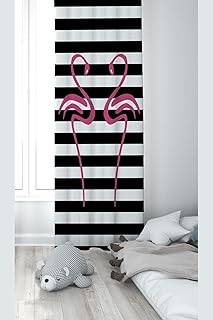 Pelangi Siyah Flamingo Desenli Dijital Baskı Yıkanabilir Bebek Çocuk Odası Fon Perdesi, fuşya-siyah 140 x 200
