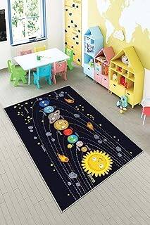 Pelangi Siyah Gezegen Desenli Eğitici Yıkanabilir Kaymaz Taban Leke Tutmazbebek Ve Çocuk Odası Halısı, Siyah 180 x 250, 901357029180250
