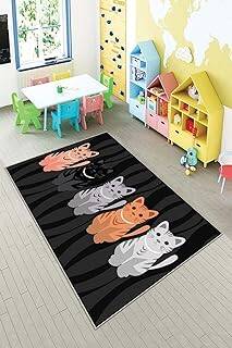 Pelangi Siyah Kedi Desenli Çocuk Yıkanabilir Kaymaz Taban Leke Tutmazbebek Ve Çocuk Odası Halısı, Siyah 120 x 200, 901357132120200 - 1