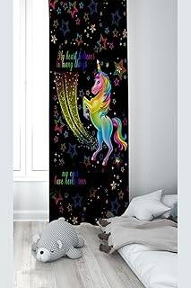 Pelangi Siyah Unicorn Desenli Dijital Baskı Yıkanabilir Bebek Çocuk Odası Fon Perdesi, siyah 70 x 270