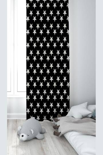 Pelangi Siyah Yıldız Desenli Dijital Baskı Yıkanabilir Bebek Çocuk Odası Fon Perdesi, siyah 140 x 200