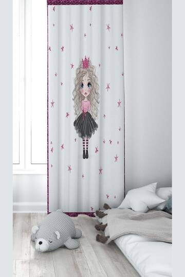 Pelangi Su Yeşili Tavşan Desenli Dijital Baskı Yıkanabilir Bebek Çocuk Odası Fon Perdesi, beyaz-fuşya 140 x 200