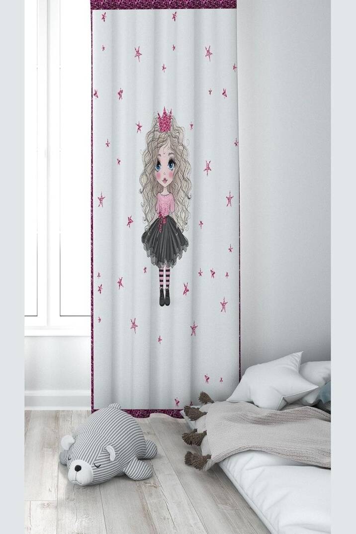Pelangi Su Yeşili Tavşan Desenli Dijital Baskı Yıkanabilir Bebek Çocuk Odası Fon Perdesi, beyaz-fuşya 140 x 200 - 1