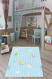 Pelangi Sweet Dreams Ayıcık Desen Dijital Baskı Yıkanabilir Kaymaz Taban Leke Tutmaz Çocuk Odası Halısı, Turkuaz 80 x 600