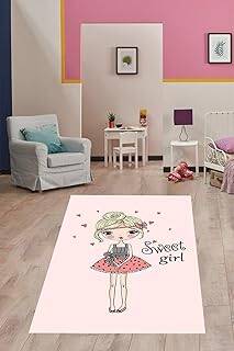 Pelangi Sweet Girl Kız Desenli Dijital Baskı Yıkanabilir Kaymaz Taban Çocuk Genç Odası Halısı, Açık Pembe 80 x 600