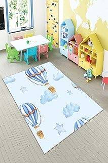 Pelangi Uçan Balon Desenli Dijital Baskılı Yıkanabilir Kaymaz Taban Çocuk Odası Halısı, Açık Mavi 160 x 240, 90OTC42HNG160240
