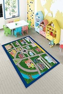 Pelangi Yeşil Araba Yollu Yıkanabilir Kaymaz Taban Leke Tutmazbebek Ve Çocuk Odası Halısı, Yeşil 120 x 200, 13570251202002 - 1