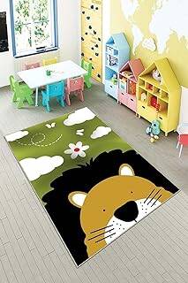 Pelangi Yeşil Aslan Desenli Çocuk Yıkanabilir Kaymaz Taban Leke Tutmazbebek Ve Çocuk Odası Halısı, Yeşil 80 x 500