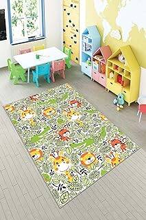 Pelangi Yeşil Safari Desenli Yıkanabilir Kaymaz Taban Leke Tutmazbebek Ve Çocuk Odası Halısı, Yeşil-Turuncu 60 x 200, 90135704260200