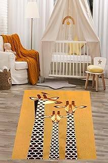 Pelangi Zürafa Arkadaşlar Desenli Yıkanabilir Kaymaz Taban Leke Tutmaz Çocuk Odası Halısık, Koyu Açık Kahve 160 x 350, 76420261603501