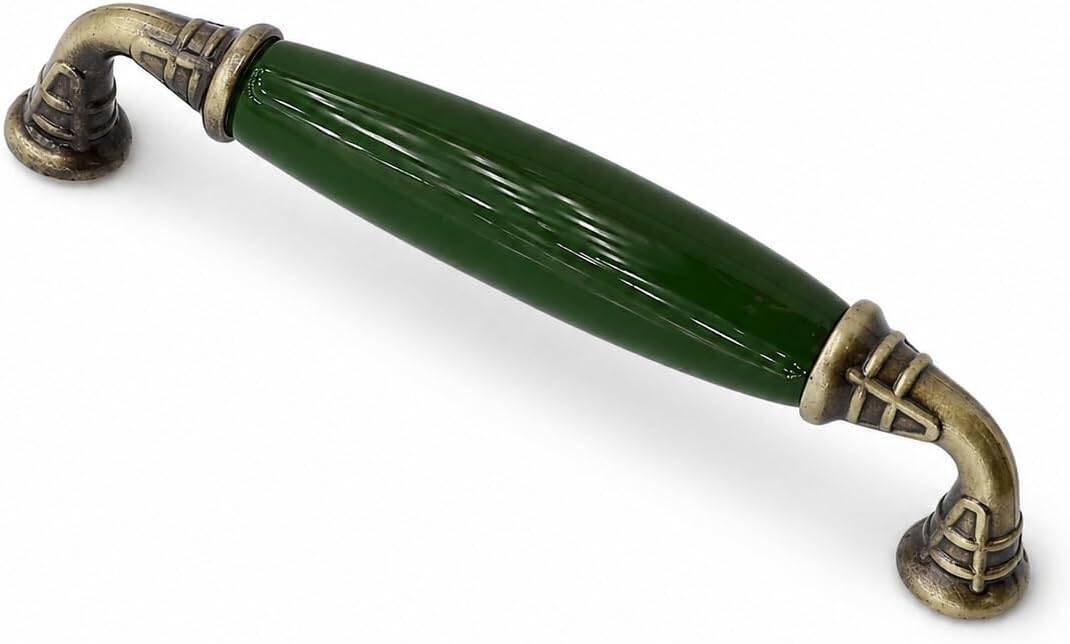 Servi Yeşil Porselen Antik Sarı Kulp 128 mm 12.8 cm Mobilya Çekmece Dolabı Dolap Kapak Kulb Kulpu - 1